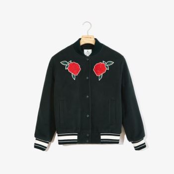 Lacoste LIVE Rose-Embroidered Varsity Jacket Dámské - Bunda Zelene | CZ-rsx9Dy